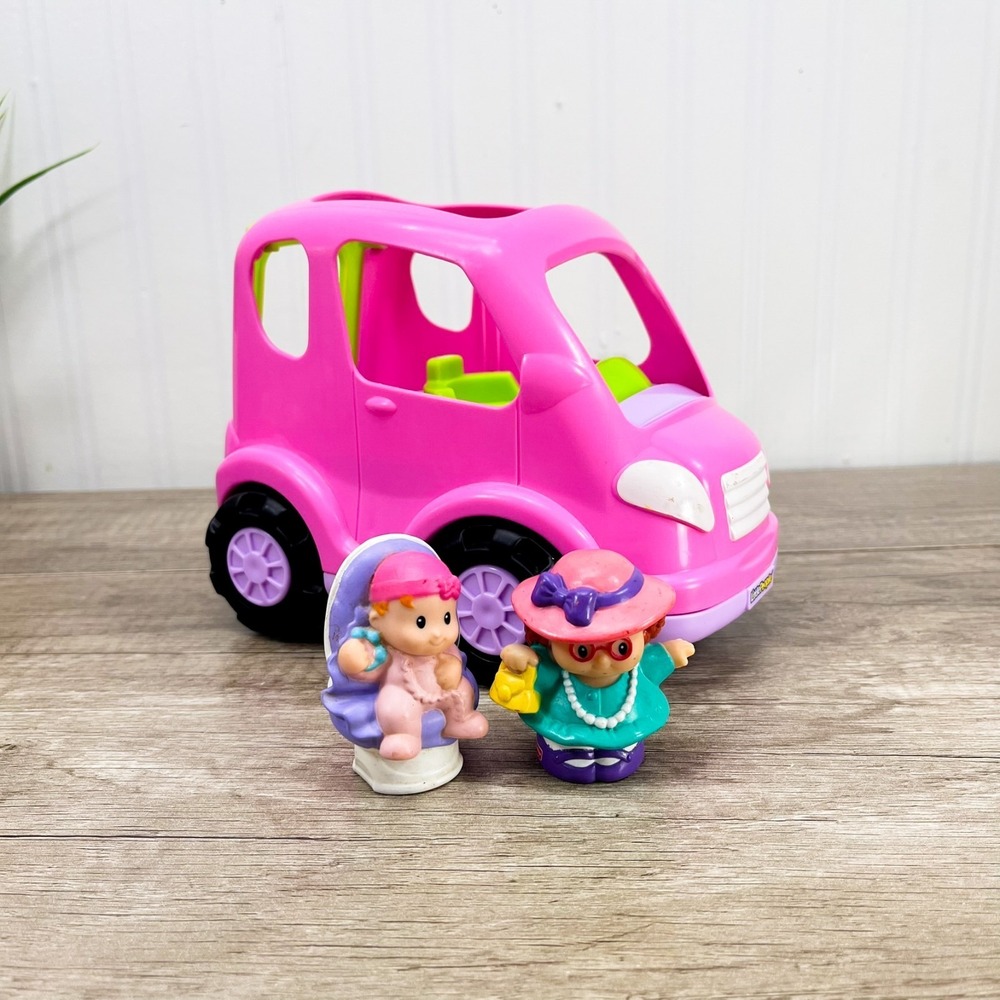 Fisher-Price Little People Pink Car w/ 2 Figures Set With Sound! Mom and Baby